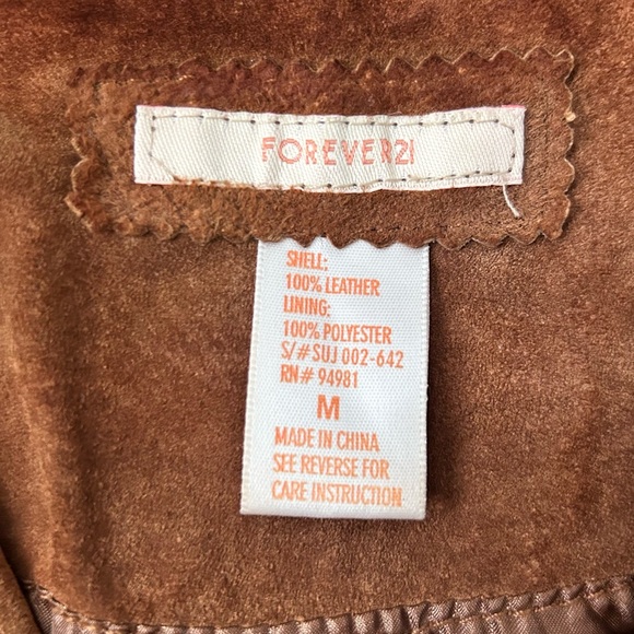 Vintage Forever 21 Y2K Brown Suede Leather Women’s Blazer size Medium - Picture 8 of 9